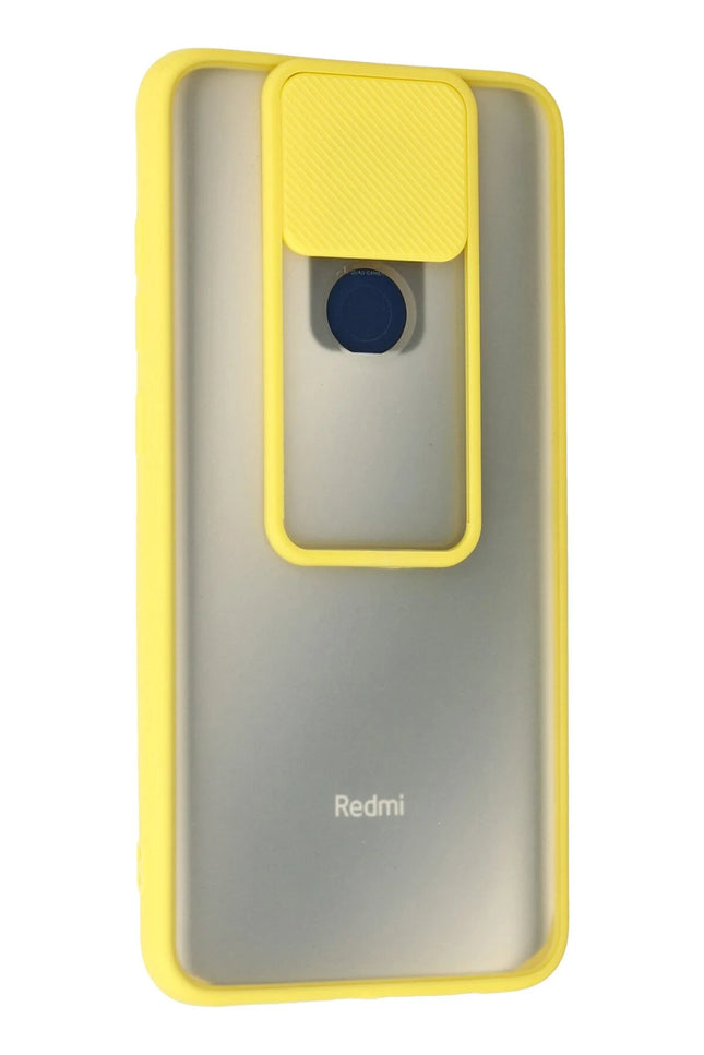 Xiaomi Redmi Note 9 Palm Buzlu Kamera Sürgülü Silikon Kılıf - Sarı 3
