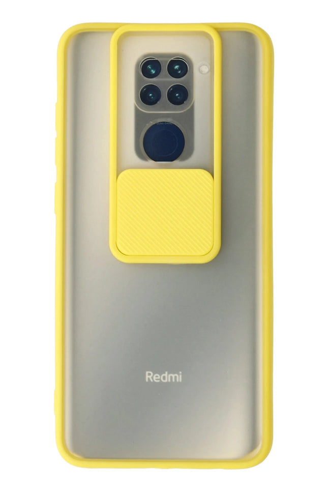Xiaomi Redmi Note 9 Palm Buzlu Kamera Sürgülü Silikon Kılıf - Sarı