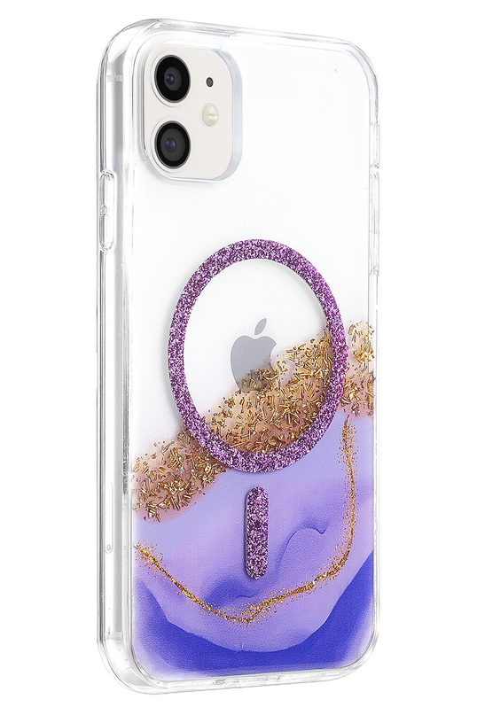 iPhone 11 Lotus Simli Magsafe Kapak Kılıf - Mor 2