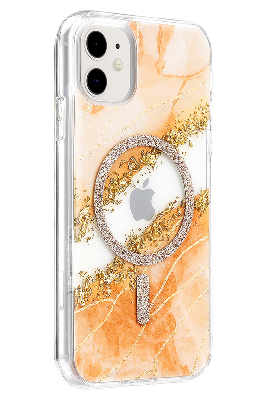 iPhone 11 Lotus Simli Magsafe Kapak Kılıf - Turuncu 2