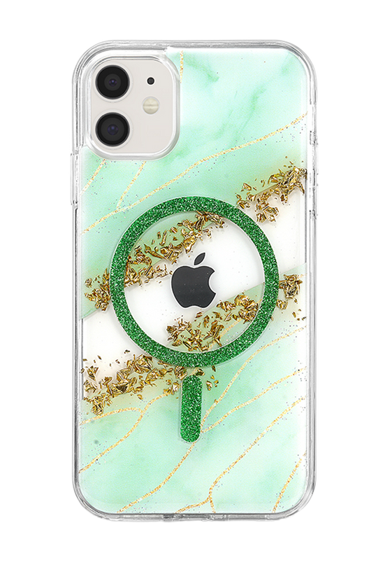 iPhone 11 Lotus Simli Magsafe Kapak Kılıf - Yeşil 3