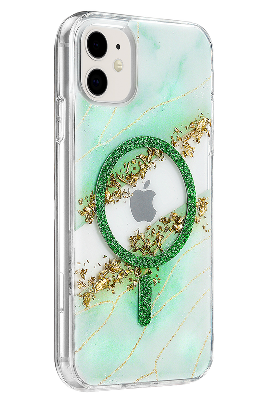 iPhone 11 Lotus Simli Magsafe Kapak Kılıf - Yeşil 2