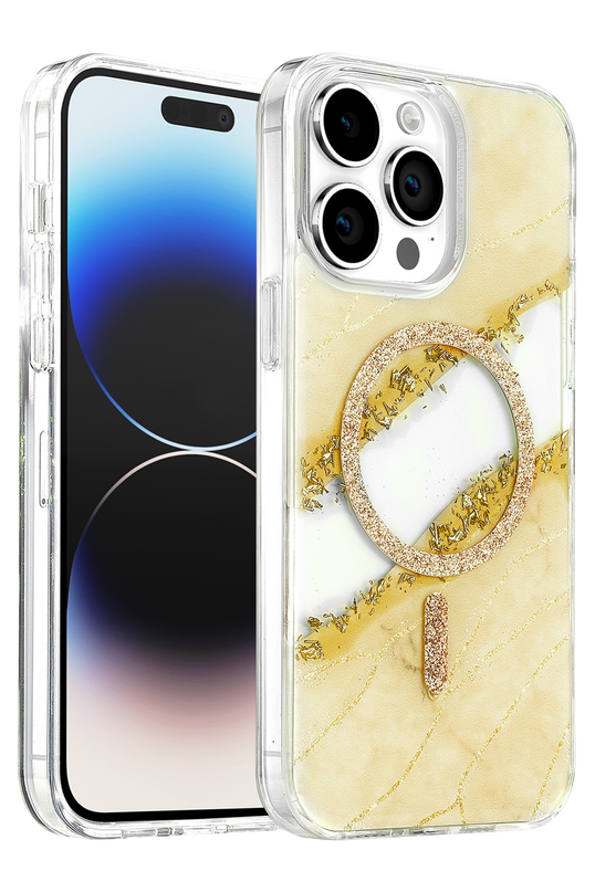 iPhone 14 Pro Max Lotus Simli Magsafe Kapak Kılıf - Gümüş