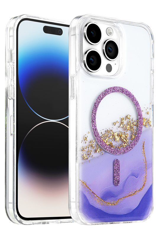 iPhone 14 Pro Max Lotus Simli Magsafe Kapak Kılıf - Mor