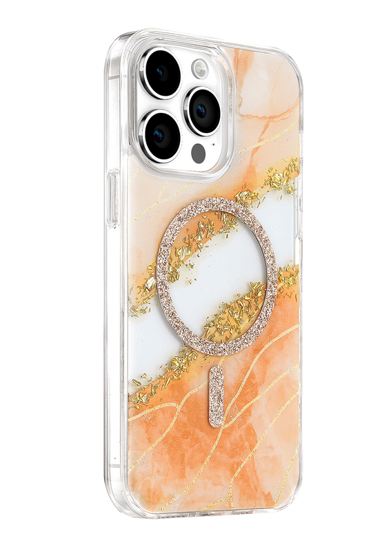 iPhone 14 Pro Max Lotus Simli Magsafe Kapak Kılıf - Turuncu 2