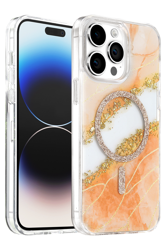 iPhone 14 Pro Max Lotus Simli Magsafe Kapak Kılıf - Turuncu