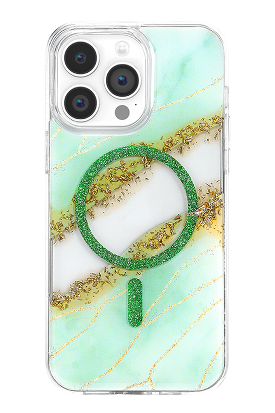 iPhone 14 Pro Max Lotus Simli Magsafe Kapak Kılıf - Yeşil 3