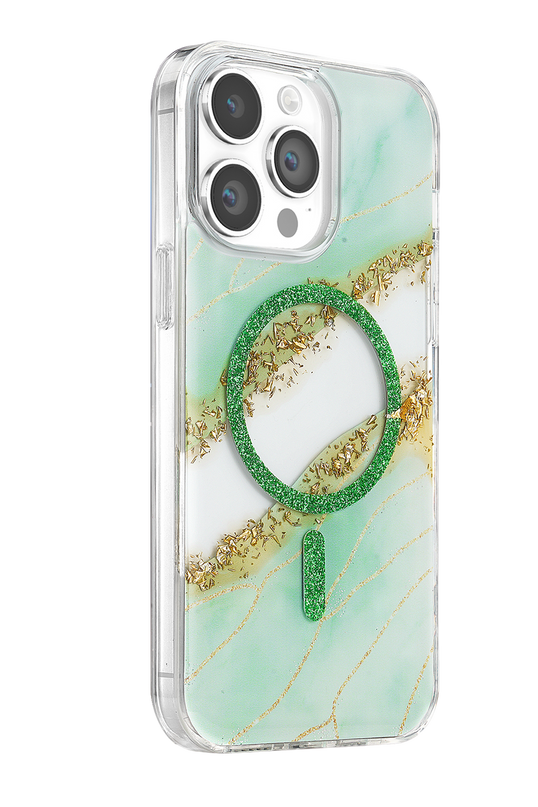 iPhone 14 Pro Max Lotus Simli Magsafe Kapak Kılıf - Yeşil 2