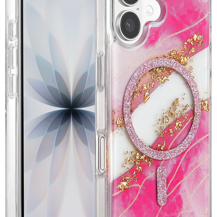 iPhone 16 Lotus Simli Magsafe Kapak Kılıf - Pembe