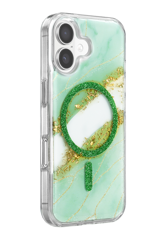 iPhone 16 Lotus Simli Magsafe Kapak Kılıf - Yeşil 2