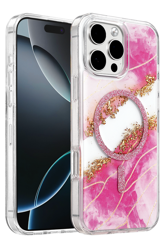 iPhone 16 Pro Max Lotus Simli Magsafe Kapak Kılıf - Pembe