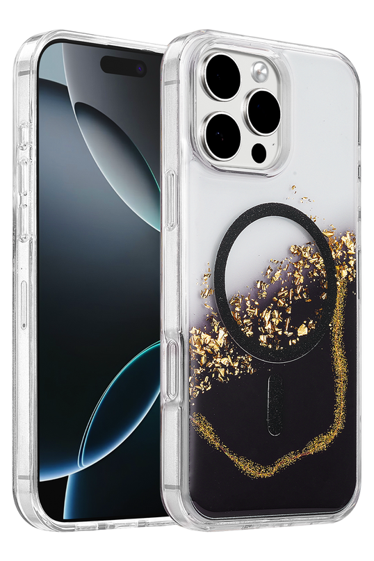iPhone 16 Pro Max Lotus Simli Magsafe Kapak Kılıf - Siyah