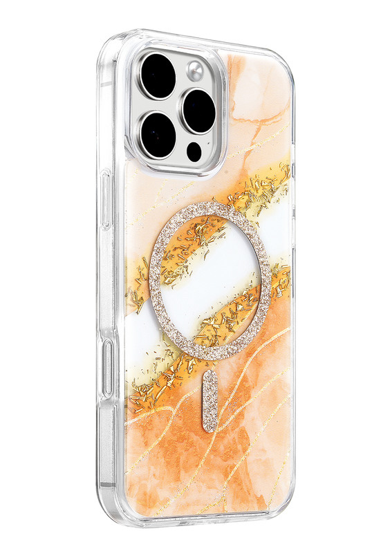 iPhone 16 Pro Max Lotus Simli Magsafe Kapak Kılıf - Turuncu 2