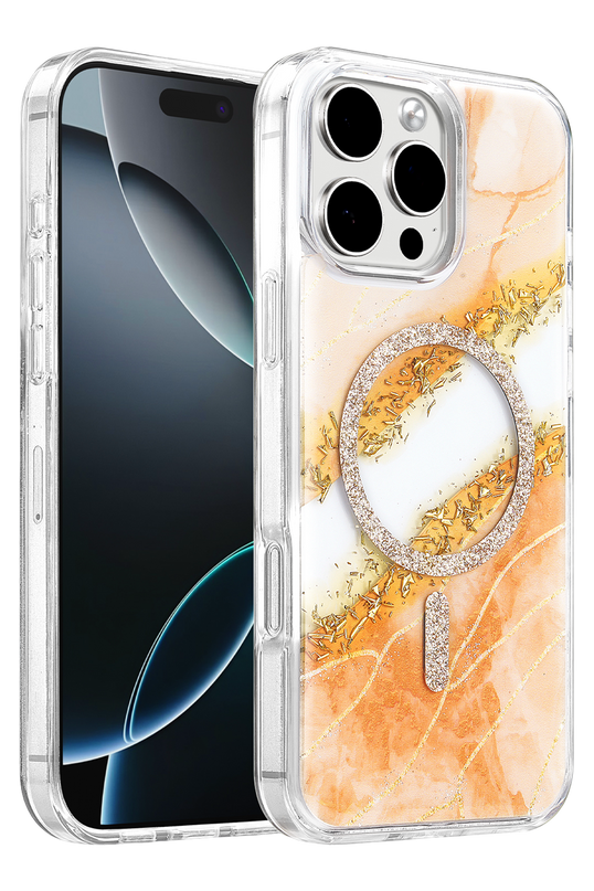 iPhone 16 Pro Max Lotus Simli Magsafe Kapak Kılıf - Turuncu