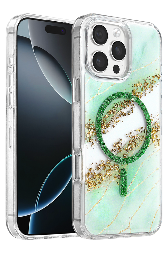 iPhone 16 Pro Max Lotus Simli Magsafe Kapak Kılıf - Yeşil