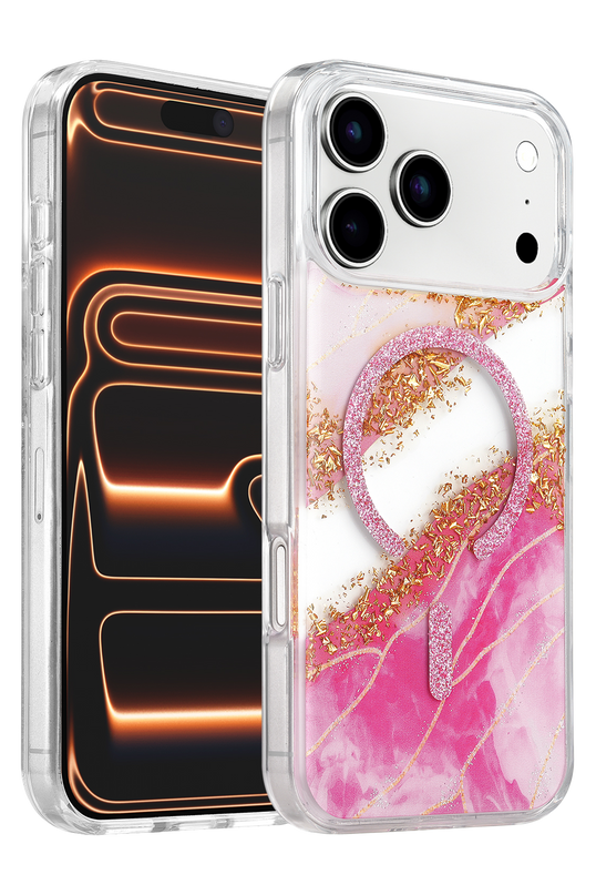 iPhone 17 Pro Max/18 Pro Max Lotus Simli Magsafe Kapak Kılıf - Pembe