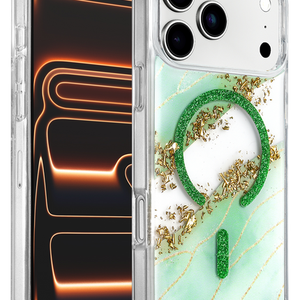 iPhone 17 Pro Max/18 Pro Max Lotus Simli Magsafe Kapak Kılıf - Yeşil