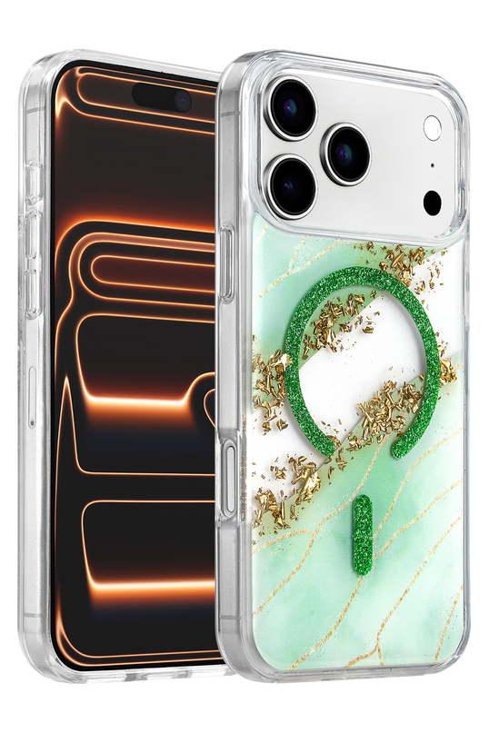 iPhone 17 Pro Max/18 Pro Max Lotus Simli Magsafe Kapak Kılıf - Yeşil