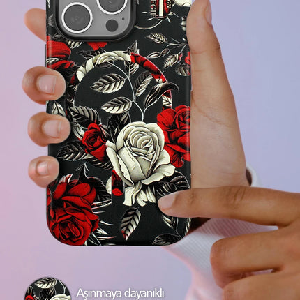 iPhone 15 Pro Flower Series Magsafe Kapak Kılıf - Siyah 3