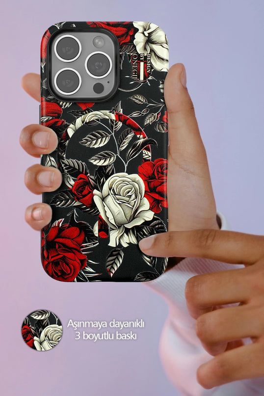 iPhone 15 Pro Max Flower Series Magsafe Kapak Kılıf - Gri 3