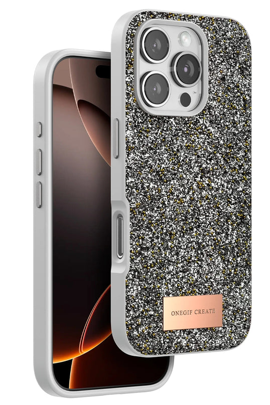 iPhone 16 Pro Max Bright Simli Kapak Kılıf - Gümüş