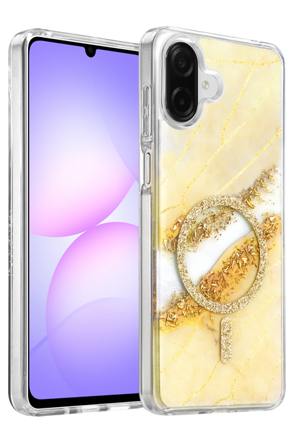 Samsung Galaxy A07 4G Lotus Simli Magsafe Kapak Kılıf - Gümüş