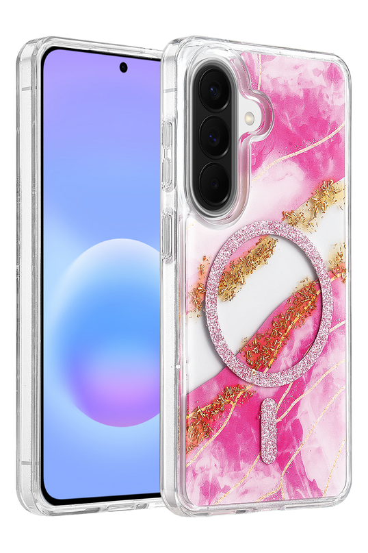 Samsung Galaxy A57 5G Lotus Simli Magsafe Kapak Kılıf - Pembe