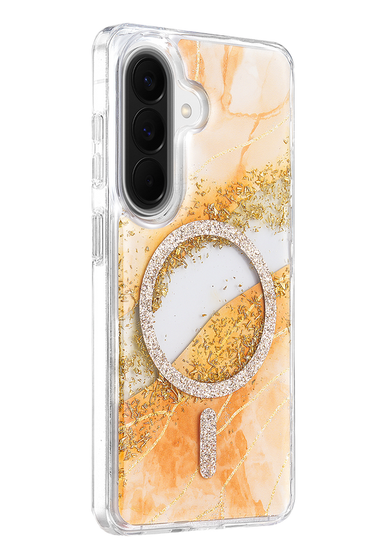 Samsung Galaxy A57 5G Lotus Simli Magsafe Kapak Kılıf - Turuncu 2