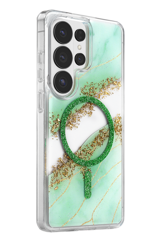 Samsung Galaxy S26 Ultra Lotus Simli Magsafe Kapak Kılıf - Yeşil 2
