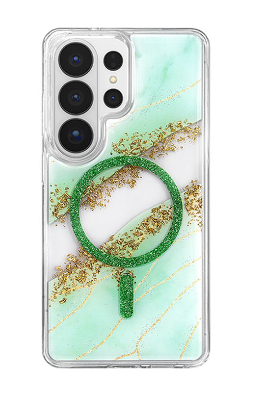 Samsung Galaxy S26 Ultra Lotus Simli Magsafe Kapak Kılıf - Yeşil 3