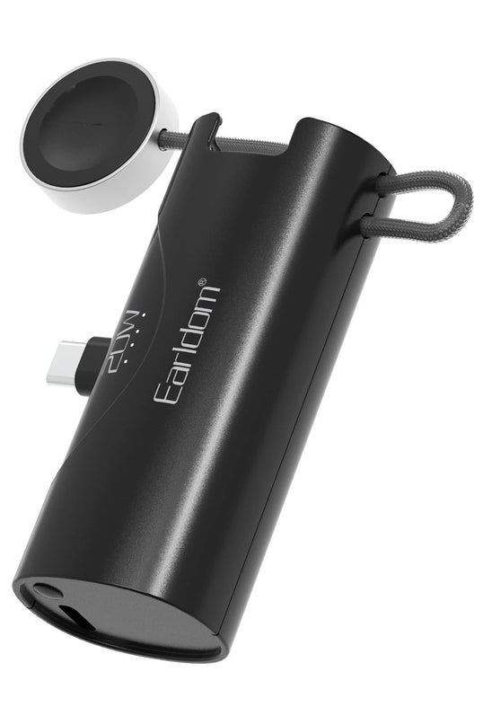 PD46 5.000 mAh 20W Dahili Type-C Çıkışlı Ekstra Dahili 2.5W Saat Şarj Kablolu PD Hızlı Şarj Mini Powerbank - Siyah