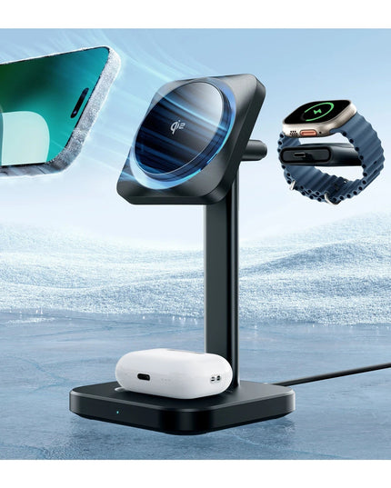 Qi2 CryoBoost 3in1 Telefon, Saat ve Airpods İçin Magsafe Destekli Masaüstü Şarj Seti 2