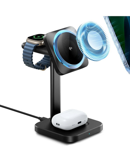 Qi2 CryoBoost 3in1 Telefon, Saat ve Airpods İçin Magsafe Destekli Masaüstü Şarj Seti