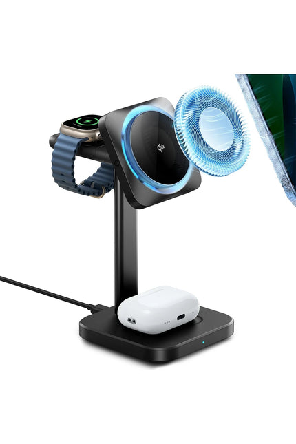 Qi2 CryoBoost 3in1 Telefon, Saat ve Airpods İçin Magsafe Destekli Masaüstü Şarj Seti