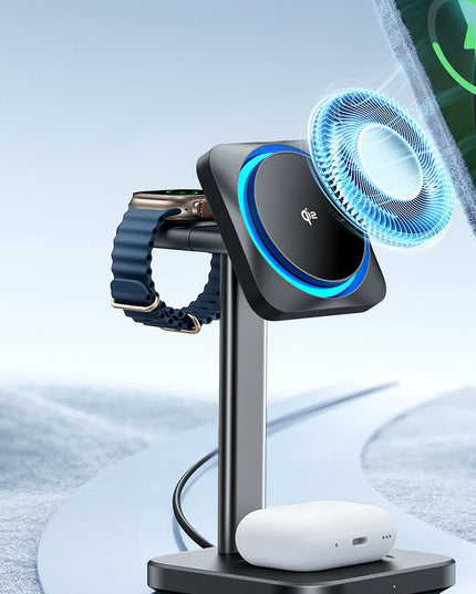 Qi2 CryoBoost 3in1 Telefon, Saat ve Airpods İçin Magsafe Destekli Masaüstü Şarj Seti 3