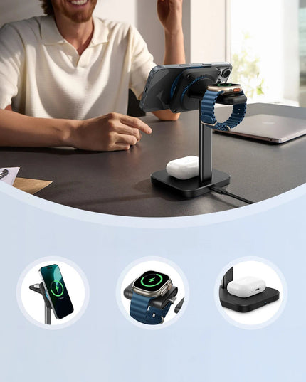Qi2 CryoBoost 3in1 Telefon, Saat ve Airpods İçin Magsafe Destekli Masaüstü Şarj Seti 5
