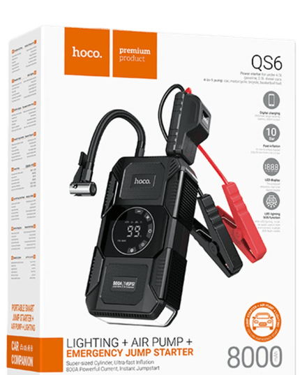 QS6 29.6W Akıllı Hava Pompası ve Acil Marş Destekli 8.000 mAh Powerbank 9
