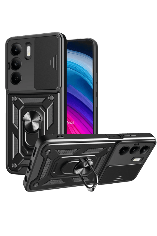 Realme C75 4G Pars Lens Yüzüklü Silikon Kılıf - Siyah