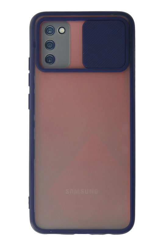 Samsung Galaxy A03S Palm Buzlu Kamera Sürgülü Silikon Kılıf - Lacivert