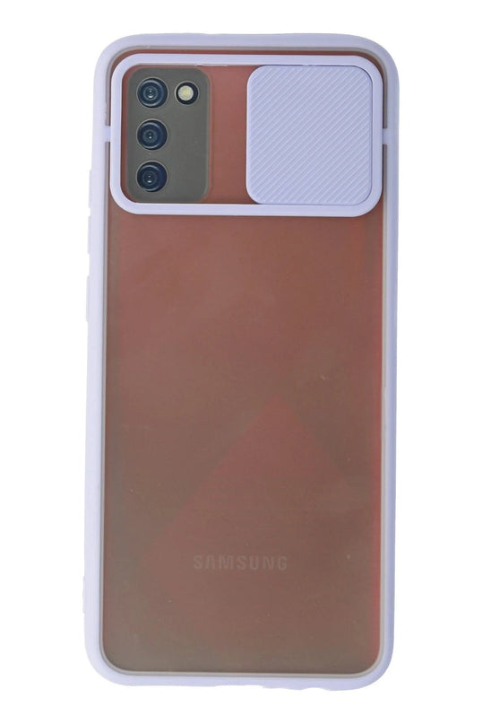 Samsung Galaxy A03S Palm Buzlu Kamera Sürgülü Silikon Kılıf - Lila