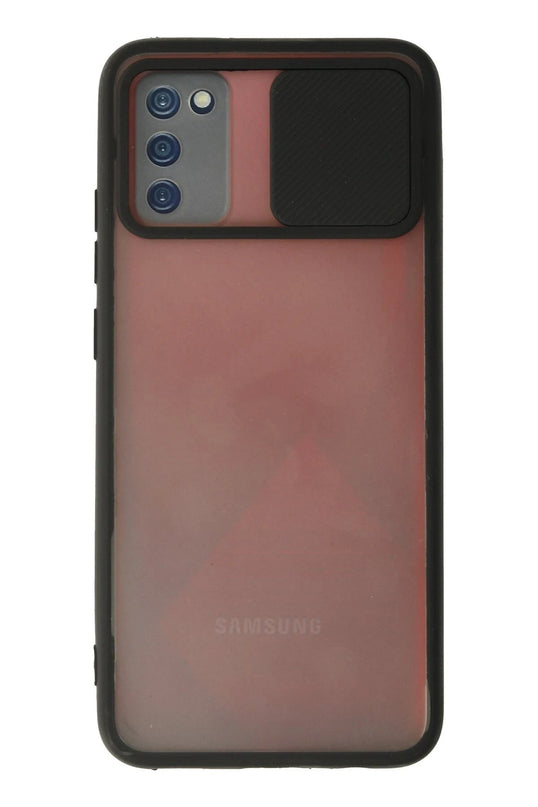 Samsung Galaxy A03S Palm Buzlu Kamera Sürgülü Silikon Kılıf - Siyah