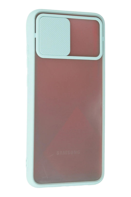 Samsung Galaxy A03S Palm Buzlu Kamera Sürgülü Silikon Kılıf - Turkuaz 3