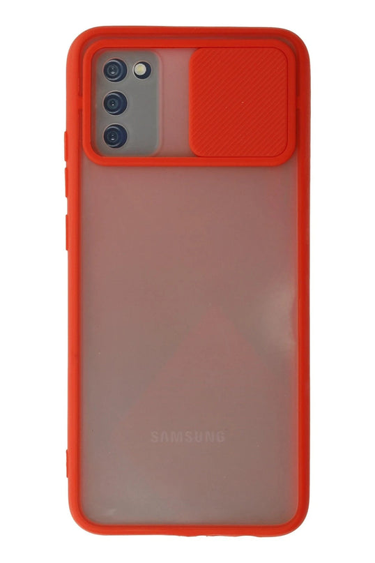 Samsung Galaxy A03S Palm Buzlu Kamera Sürgülü Silikon Kılıf - Kırmızı