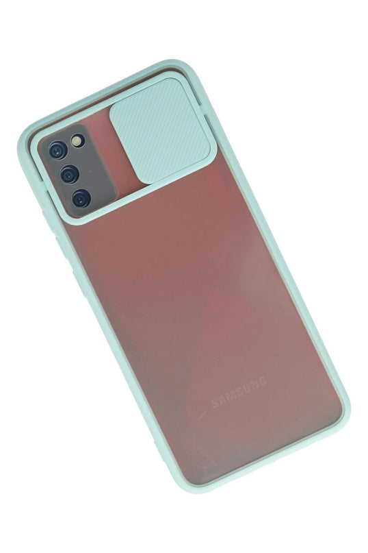 Samsung Galaxy A03S Palm Buzlu Kamera Sürgülü Silikon Kılıf - Turkuaz 2