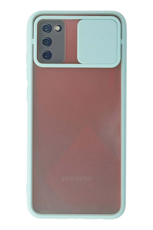 Samsung Galaxy A03S Palm Buzlu Kamera Sürgülü Silikon Kılıf - Turkuaz