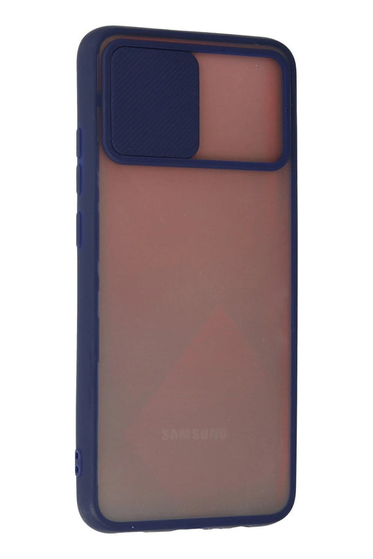 Samsung Galaxy A03S Palm Buzlu Kamera Sürgülü Silikon Kılıf - Lacivert 3