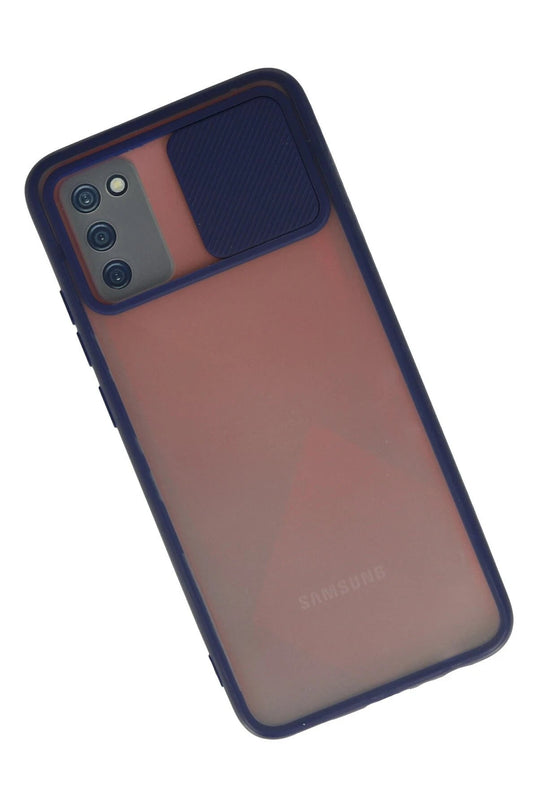 Samsung Galaxy A03S Palm Buzlu Kamera Sürgülü Silikon Kılıf - Lacivert 2