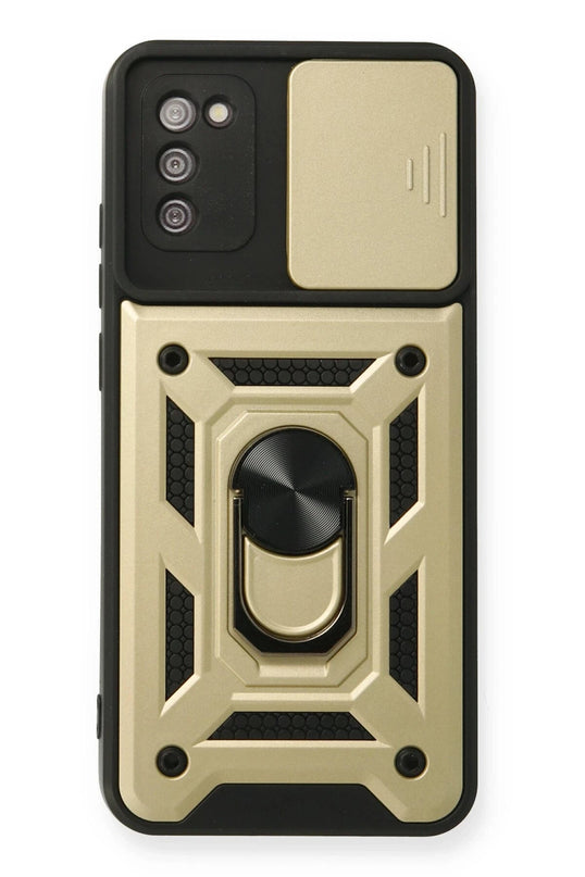 Samsung Galaxy A03S Pars Lens Yüzüklü Silikon Kılıf - Gold