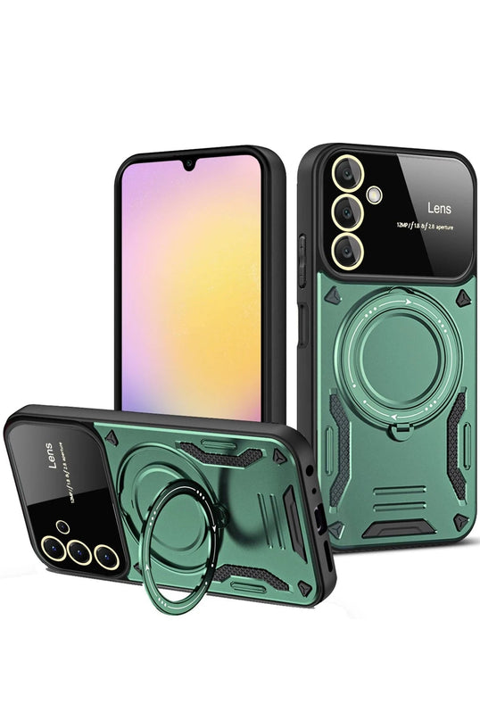 Samsung Galaxy A14 4G Joy Lens Standlı Kapak Kılıf - Koyu Yeşil
