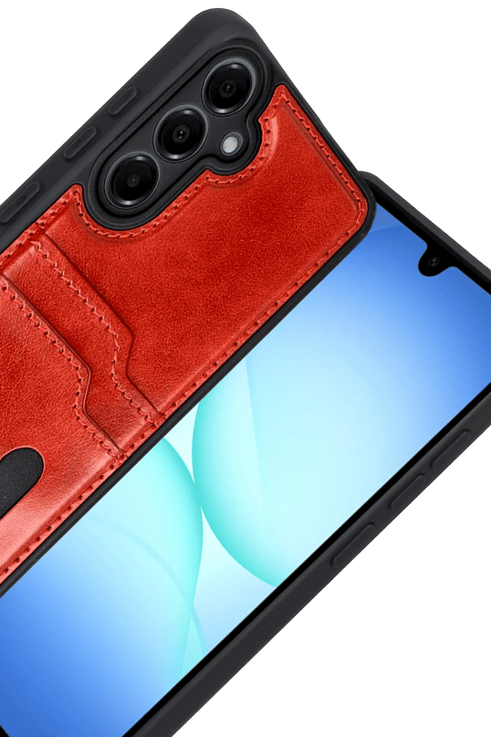 Samsung Galaxy A17 5G Sara Kartvizitli Deri Kılıf - Kırmızı 2